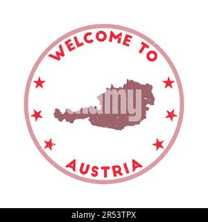 Welcome to Austria stamp. Grunge country round stamp with texture in Imperial Red color theme. Vintage style geometric Austria seal. Stock Vector