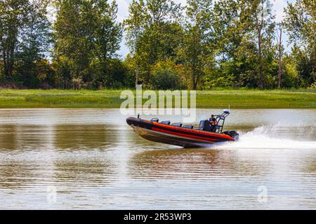 Pre-season boat trials for a whale watching company in Steveston British Columbia Canada Stock Photo