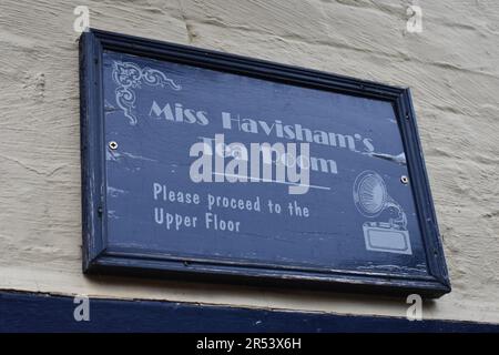 Framed sign for Miss Havisham's Tea Room in Stony Stratford. Stock Photo