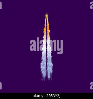 Cartoon rocket smoke trail clouds in sky or spaceship launch vector ...