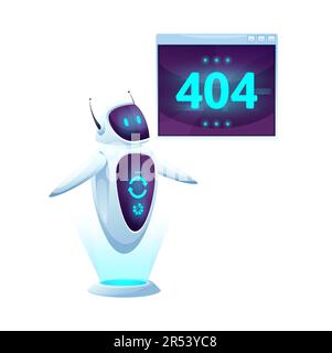 404 page with cartoon screen and robot. Webpage loading error, broken website maintenance, or service sign or Internet connection fail vector backgrou Stock Vector