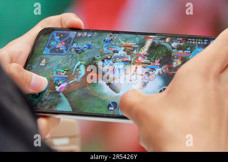 YANTAI, CHINA - MAY 27, 2023 - Young people take part in the Honor of Kings tournament in Yantai, East China's Shandong province, May 27, 2023. On May Stock Photo