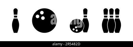 Bowling icon set. bowling ball and pin icon. bowling pins Stock Vector