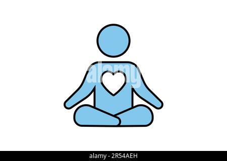 Meditation icon. meditating in with the heart in the chest. icon related to healthy living, yoga, meditation, relaxation. Two tone icon style design. Stock Vector