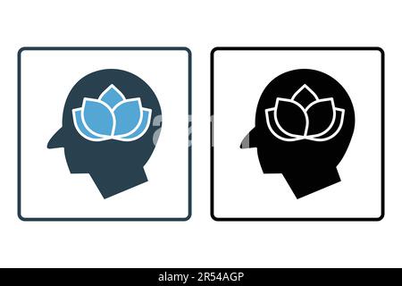 Peace of mind icon. lotus in head. icon related to meditation, relaxation. Solid icon style design. Simple vector design editable Stock Vector