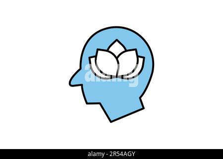 Peace of mind icon. lotus in head. icon related to meditation, relaxation. Two tone icon style design. Simple vector design editable Stock Vector