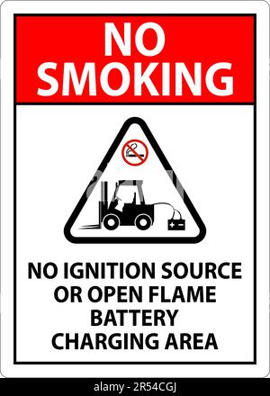 No Smoking Sign No Ignition Source Or Open Flame, Battery Charging Area Stock Vector