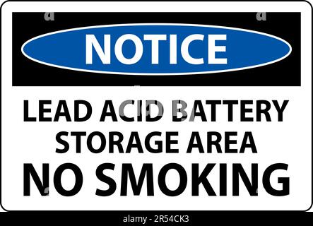 Notice Sign Lead Acid Battery Storage Area, No Smoking Stock Vector