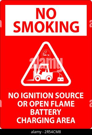 No Smoking Sign No Ignition Source Or Open Flame, Battery Charging Area Stock Vector