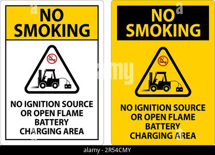 No Smoking Sign No Ignition Source Or Open Flame, Battery Charging Area Stock Vector