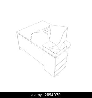Line drawing of retro old classic personal computer processor unit. Vintage cpu with analog monitor and keyboard item concept one line draw graphic de Stock Vector