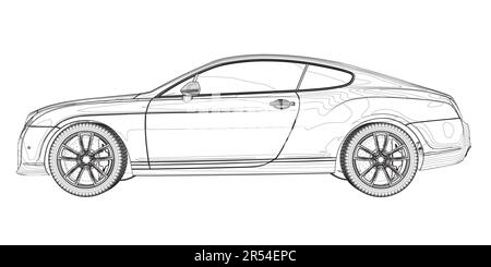 Sedan car in outline. Business sedan vehicle template vector isolated on white. Sport car outlined sketch, stylized vector symbol. High-end car. Vecto Stock Vector