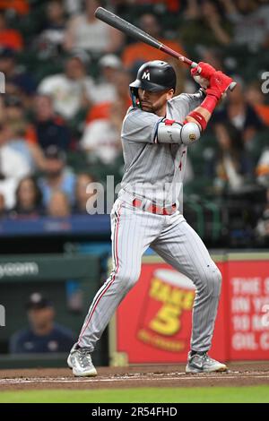 Minnesota Twins second baseman Edouard Julien (47) bats in the top of ...