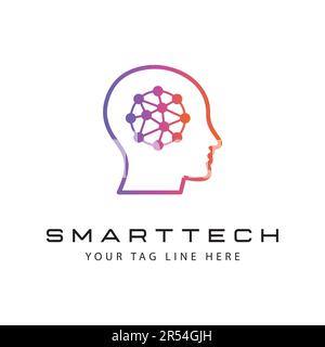 Smart Tech Logo Design Human Brain IT Tech Logotype Stock Vector