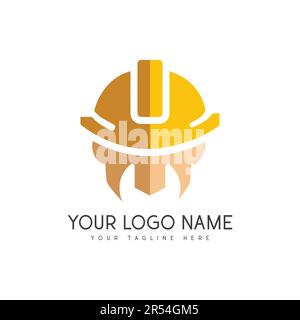 Builder man Construction Logo Design Safety Cap Worker Logotype Building Site Stock Vector