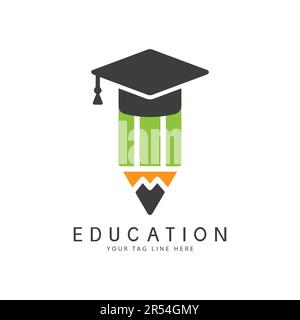 Education Logo Design Books Graduation Hat Logotype Pencil Vector Stock Vector