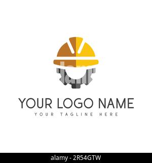 Builder man Construction Logo Design Safety Cap Worker Logotype Building Site Stock Vector