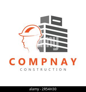 Builder man Construction Logo Design Safety Cap Worker Logotype Building Site Stock Vector