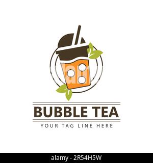 Bubble Tea Logo Design Milky Tea Logotype Stock Vector