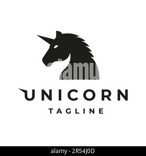 Retro vintage Unicorn Horse Head Silhouette with Single Horn on Head, Unicorn horse logo,symbol,emblem,design template Stock Vector