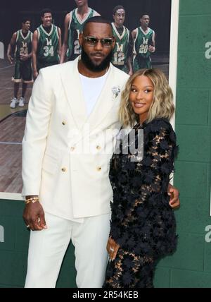 LeBron James arrives at The Shooting Stars Premiere held at The Regency ...