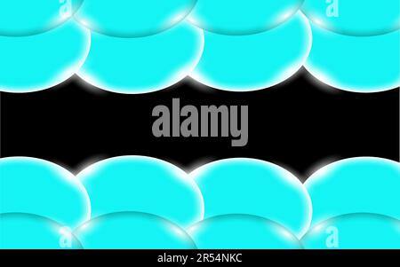 Blue abstract shiny beautiful and convex smooth three-dimensional simple balls, bubbles, circles with glare of light located on top and bottom on a bl Stock Vector