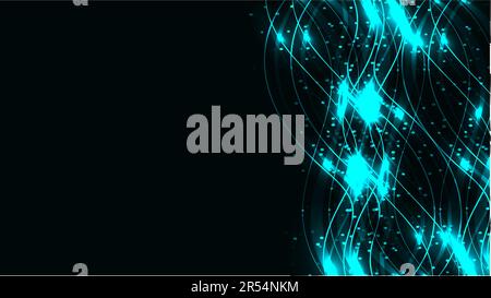 Turquoise transparent abstract shiny magical cosmic magical energy lines, rays with highlights and dots and light auroras on a dark turquoise backgrou Stock Vector