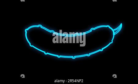 Glowing neon line Pickled cucumber on a fork icon isolated on brick wall background. Vector Illustration. Stock Vector