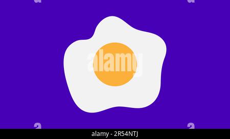 Fried egg isolated on blue background. Fried egg flat icon. Fried egg closeup. Stock Vector
