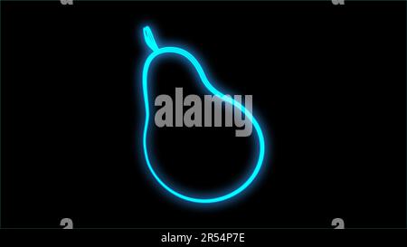 Neon light. Pear with leaf sign icon. Fruit symbol. Glowing graphic design. Brick wall. Vector. Stock Vector