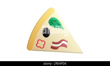 slice of pizza on thin crust, white background, vector illustration. pizza stuffed with meat, bacon, mushrooms, cheese, olives. Italian pizza, triangu Stock Vector