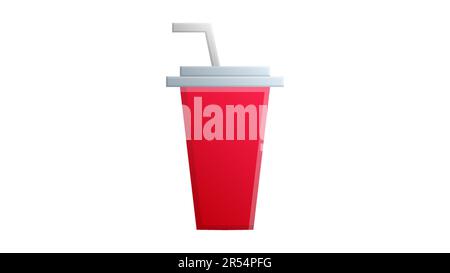 coffee glass on a white background, vector illustration. red drink glass with white straws. dishes for cafes and restaurants. reusable cup for tea and Stock Vector