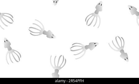 Squid hand drawn seamless pattern isolated on white background. Seafood, fish market label, infographics, food packaging. Stock Vector