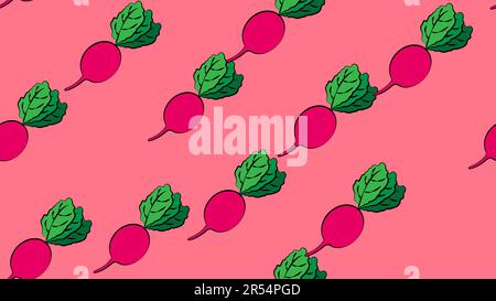 Radish vector seamless pattern. Hand drawn texture for kitchen wallpaper, textile, fabric, paper. Stock Vector