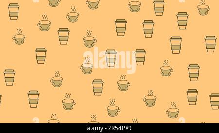 Texture seamless pattern from a set of beautiful nice tasty refreshing coffee drinks in fast takeaway paper thermo glasses and tea in ceramic cups on Stock Vector