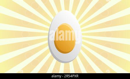 Chicken egg sign. Vector. Dark red icon in lemon chiffon shutter bubble at red popart background with rays. Stock Vector