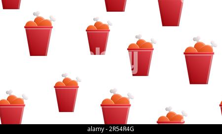 chicken legs in a red bucket on a white background, vector illustration, pattern. delicious baked breaded legs. fast food. decoration for restaurants Stock Vector