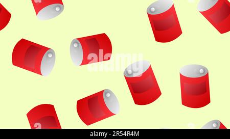 Collection of various tins canned goods food metal container grocery store and product seamless pattern storage aluminum flat label conserve vector il Stock Vector