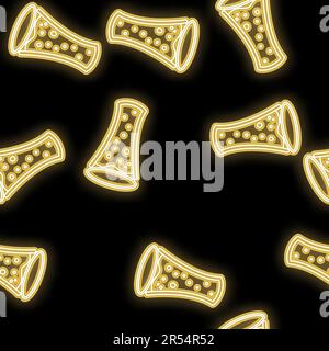 Seamless pattern, texture abstract neon bright glowing glowing yellow from the icons for the bar from the glasses of craft craft beer and copy space o Stock Vector