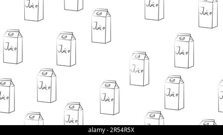 box with juice on a white background, vector illustration, pattern, seamless illustration. a large orange cardboard box with a drink. black and white Stock Vector