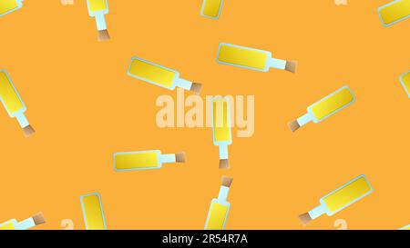 vector illustration. pattern. oil in a small bottle with a stopper on an orange background. seamless vector illustration. olive oil for healthy nutrit Stock Vector