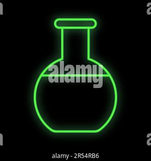 Bright luminous green medical medical scientific digital neon sign for a pharmacy store or hospital laboratory. A beautiful shiny flask or test tube o Stock Vector