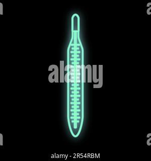 Bright luminous green medical digital medical neon sign for a pharmacy or hospital store beautiful shiny with a thermometer on a black background. Vec Stock Vector