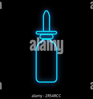 Bright luminous blue medical digital neon sign for a pharmacy or hospital store beautiful shiny with drops and sprays on a black background. Vector il Stock Vector