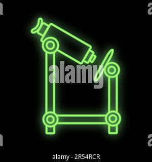 Bright luminous green medical medical scientific digital neon sign for a pharmacy store or hospital laboratory. Beautiful brilliant microscope on a bl Stock Vector