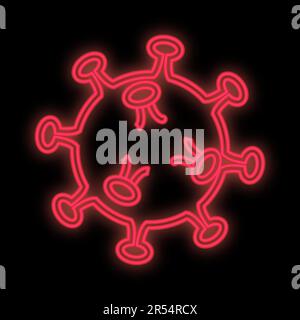 Bright glowing red medical scientific digital neon sign for hospital laboratory pharmacy beautiful with coronavirus pandemic virus on black background Stock Vector