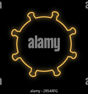Bright glowing yellow medical scientific digital neon sign for hospital laboratory pharmacy beautiful with coronavirus pandemic virus on black backgro Stock Vector