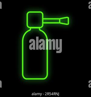 Bright luminous green medical digital medical neon sign for a pharmacy or hospital store beautiful shiny with drops and sprays on a black background. Stock Vector