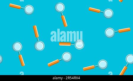 Seamless pattern texture of endless repetitive medical scientific optical glass loupes with pen and glass for searching and locating objects on blue b Stock Vector