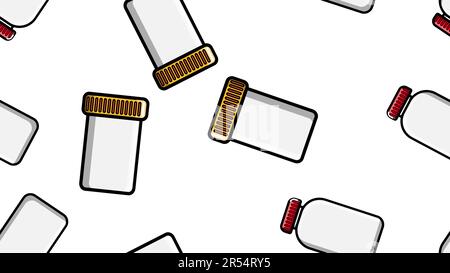 Seamless pattern texture of white plastic medical pharmacetic jars with lids of drugs, drugs on a white background. Vector illustration. Stock Vector
